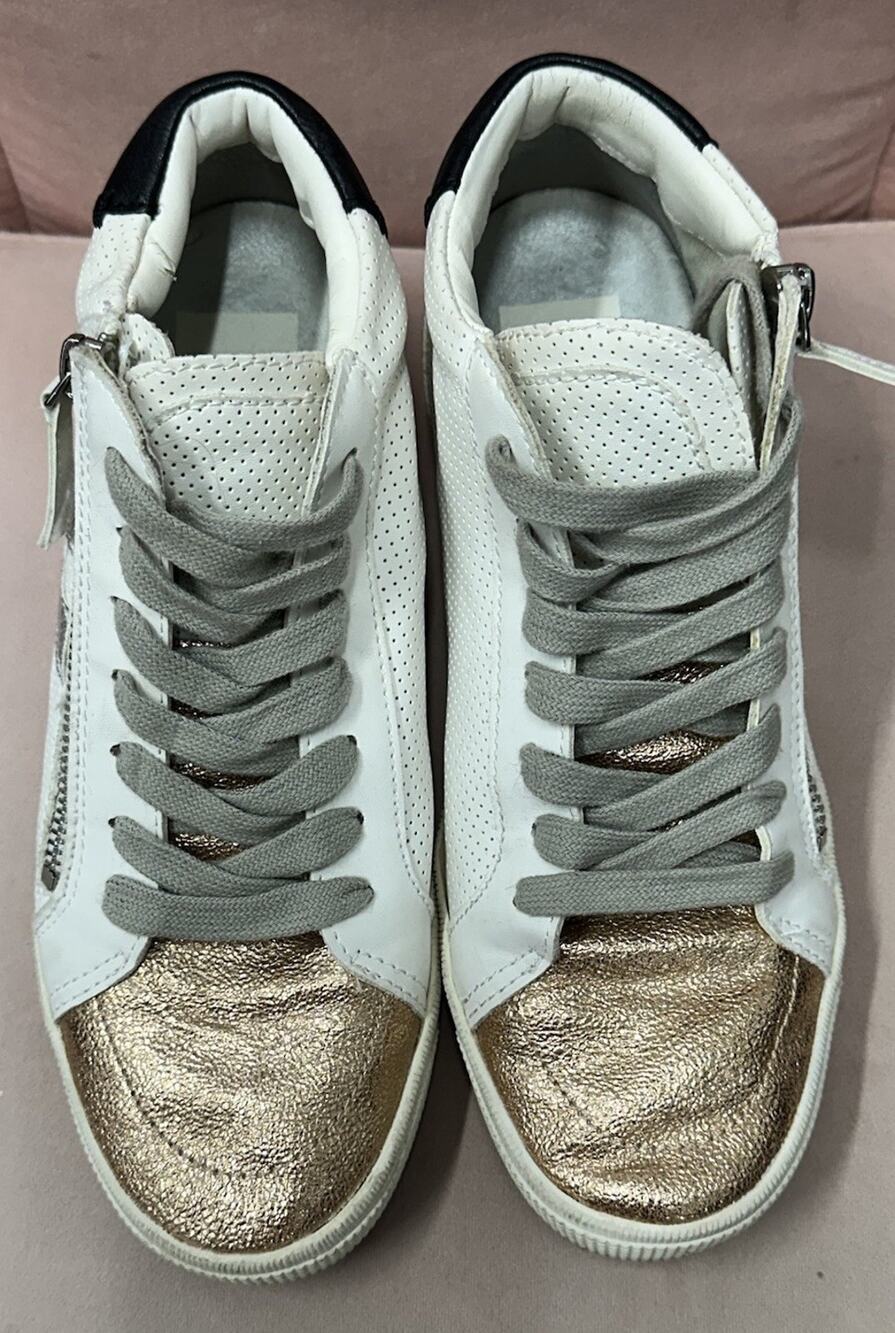 Dolce Vita Sneakers Womens Size 8 M Zello Mid Top Leather Metallic European Chic